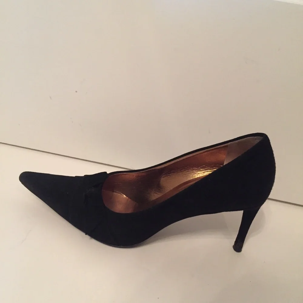 DOLCE & GABBANA SHOES HEELS BLACK SUEDE BOW POINTED TOE ITALY Size 36.5